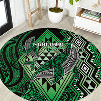Aotearoa Iwi Ngai Tahu Round Carpet NZ Maori Humpback Whale Taniko Motifs LT14 Green - Polynesian Pride