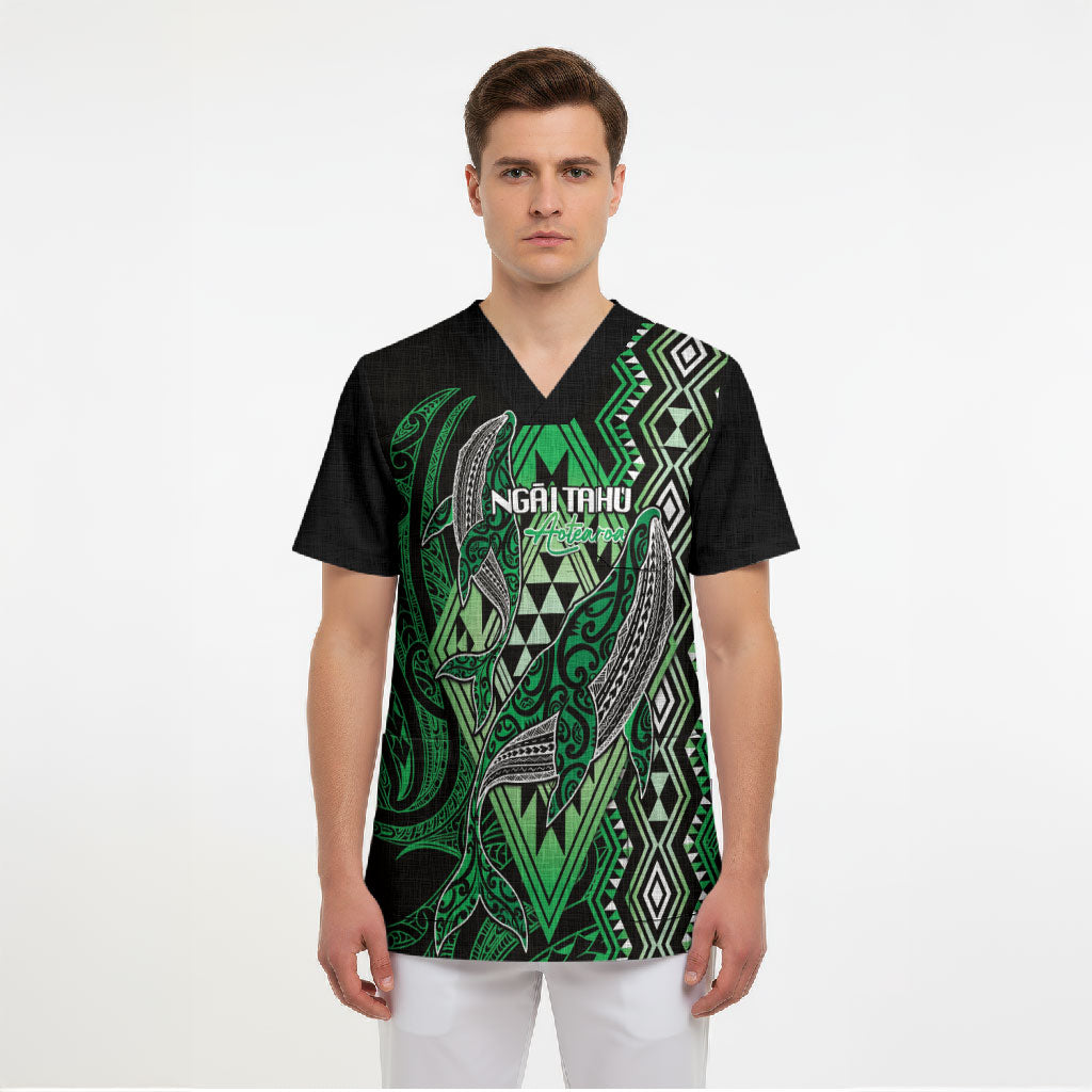 Aotearoa Iwi Ngai Tahu Personalised Scrub Top NZ Maori Humpback Whale Taniko Motifs LT14 - Polynesian Pride