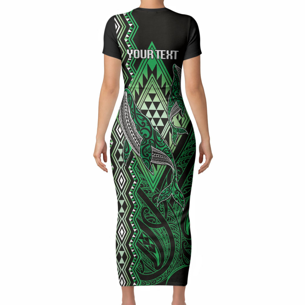 Aotearoa Iwi Ngai Tahu Personalised Short Sleeve Bodycon Dress NZ Maori Humpback Whale Taniko Motifs LT14 - Polynesian Pride
