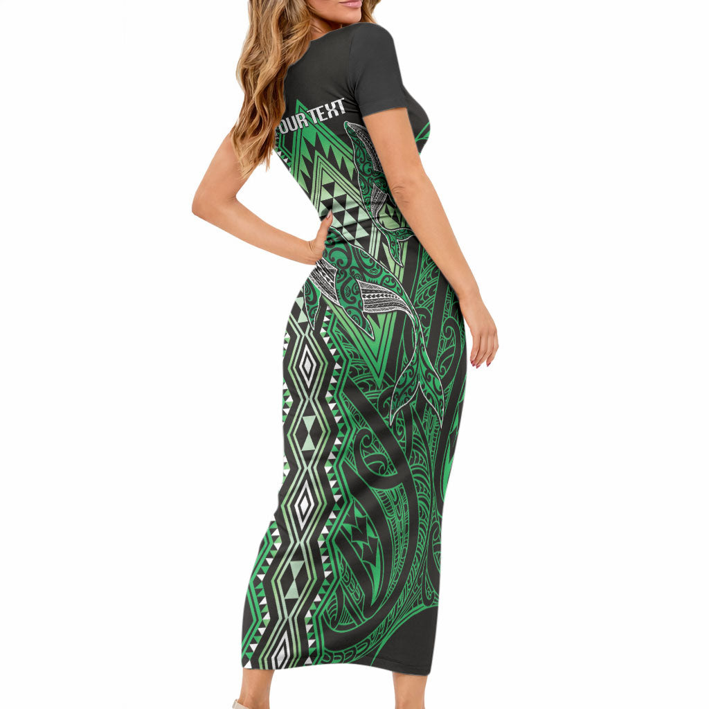 Aotearoa Iwi Ngai Tahu Personalised Short Sleeve Bodycon Dress NZ Maori Humpback Whale Taniko Motifs LT14 - Polynesian Pride