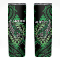 Aotearoa Iwi Ngai Tahu Personalised Skinny Tumbler NZ Maori Humpback Whale Taniko Motifs LT14 Green - Polynesian Pride