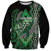 Aotearoa Iwi Ngai Tahu Personalised Sweatshirt NZ Maori Humpback Whale Taniko Motifs LT14 Unisex Green - Polynesian Pride