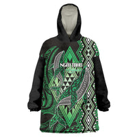 Aotearoa Iwi Ngai Tahu Personalised Wearable Blanket Hoodie NZ Maori Humpback Whale Taniko Motifs LT14 One Size Green - Polynesian Pride