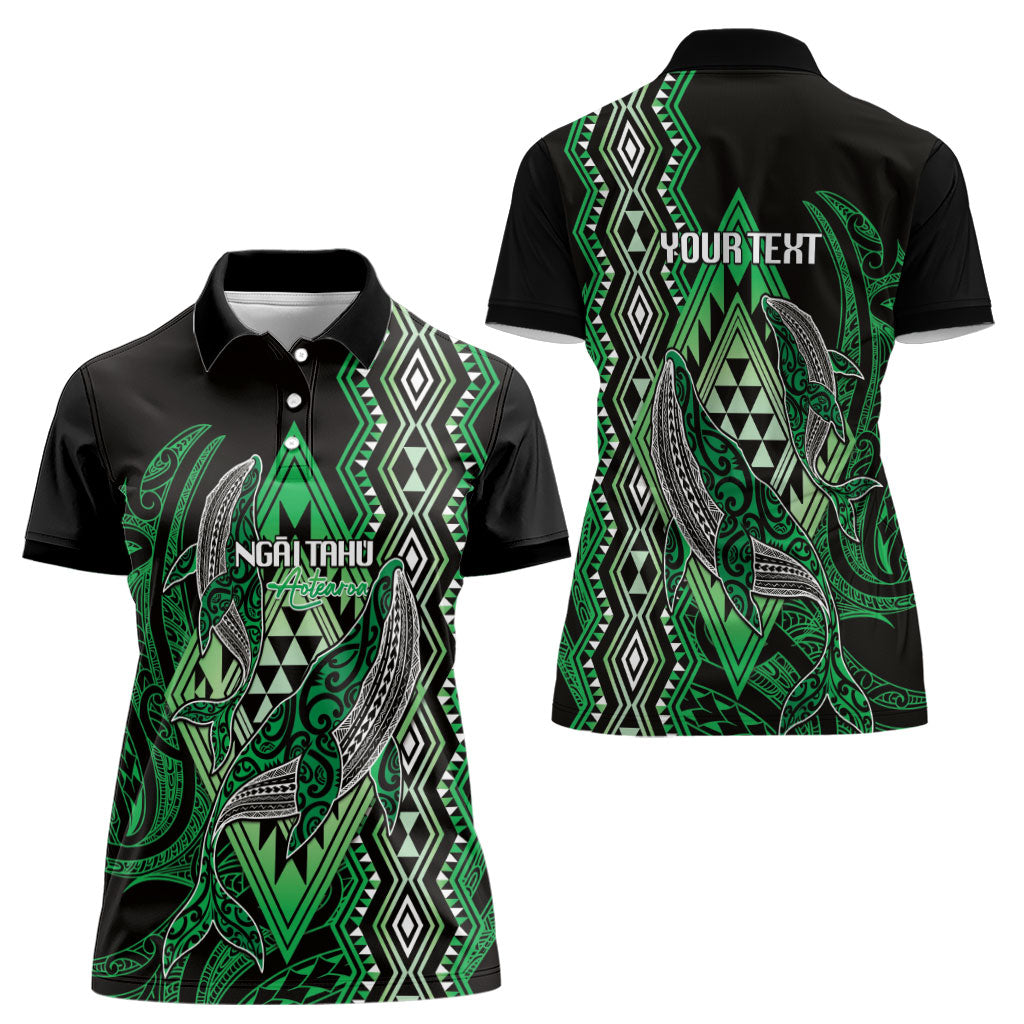 Aotearoa Iwi Ngai Tahu Personalised Women Polo Shirt NZ Maori Humpback Whale Taniko Motifs LT14 - Polynesian Pride