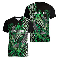 Aotearoa Iwi Ngai Tahu Personalised Women V-Neck T-Shirt NZ Maori Humpback Whale Taniko Motifs LT14 - Polynesian Pride