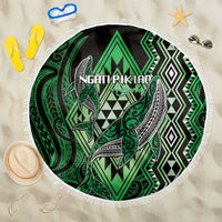Aotearoa Iwi Ngati Pikiao Beach Blanket NZ Maori Humpback Whale Taniko Motifs LT14 One Size 150cm Green - Polynesian Pride