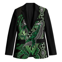 Aotearoa Iwi Ngati Pikiao Personalised Blazer NZ Maori Humpback Whale Taniko Motifs LT14 Unisex Green - Polynesian Pride