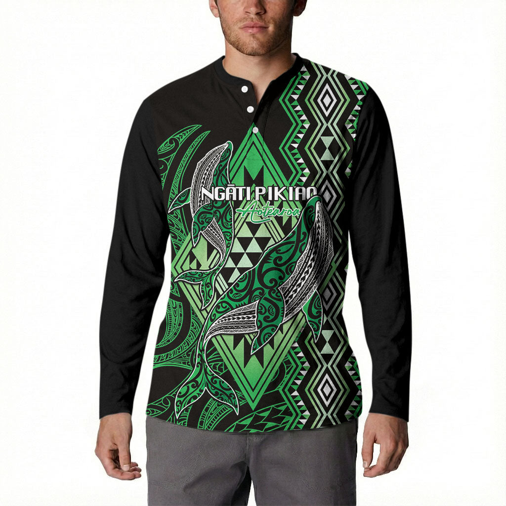 Aotearoa Iwi Ngati Pikiao Personalised Button Sweatshirt NZ Maori Humpback Whale Taniko Motifs LT14 - Polynesian Pride