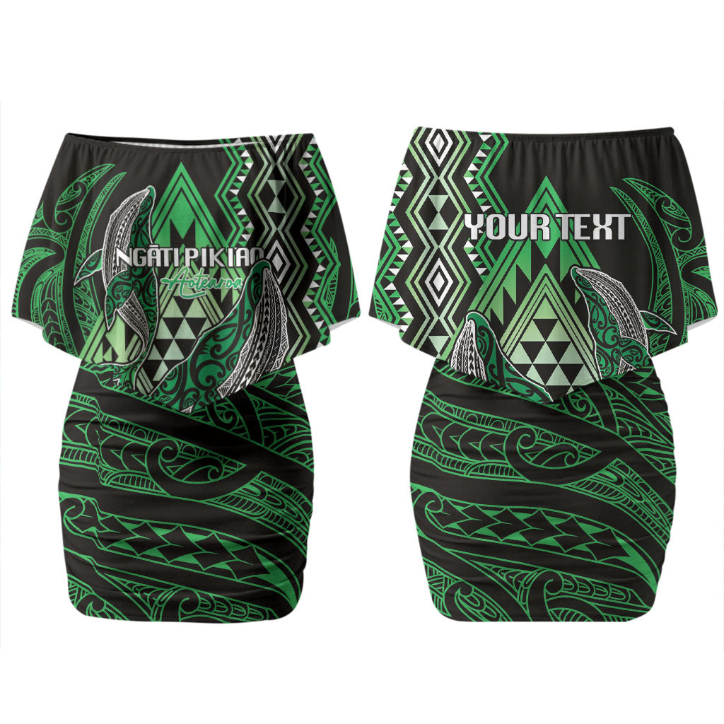 Aotearoa Iwi Ngati Pikiao Personalised Couples Matching Off Shoulder Short Dress and Hawaiian Shirt NZ Maori Humpback Whale Taniko Motifs LT14 - Polynesian Pride