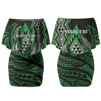 Aotearoa Iwi Ngati Pikiao Personalised Couples Matching Off Shoulder Short Dress and Hawaiian Shirt NZ Maori Humpback Whale Taniko Motifs LT14 - Polynesian Pride
