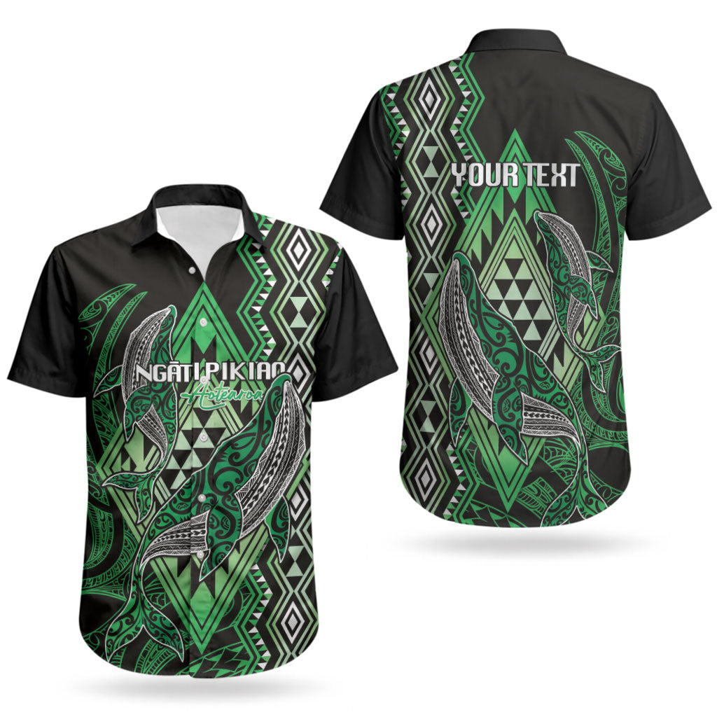 Aotearoa Iwi Ngati Pikiao Personalised Couples Matching Off Shoulder Short Dress and Hawaiian Shirt NZ Maori Humpback Whale Taniko Motifs LT14 - Polynesian Pride