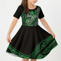 Aotearoa Iwi Ngati Pikiao Personalised Kid Short Sleeve Dress NZ Maori Humpback Whale Taniko Motifs LT14 KID Green - Polynesian Pride