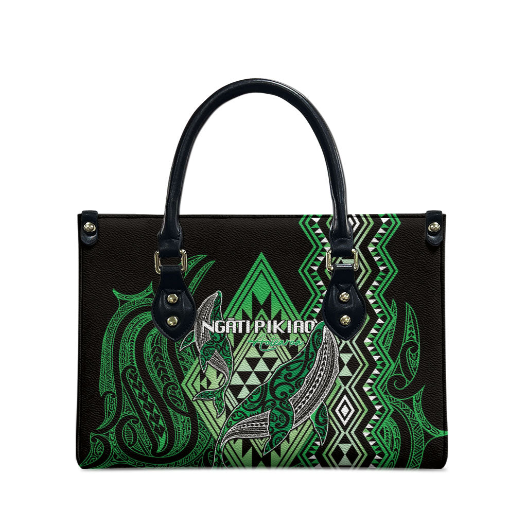 Aotearoa Iwi Ngati Pikiao Leather Bag NZ Maori Humpback Whale Taniko Motifs LT14 - Polynesian Pride