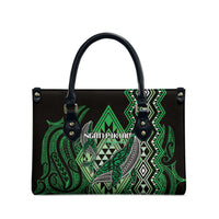 Aotearoa Iwi Ngati Pikiao Leather Bag NZ Maori Humpback Whale Taniko Motifs LT14 - Polynesian Pride
