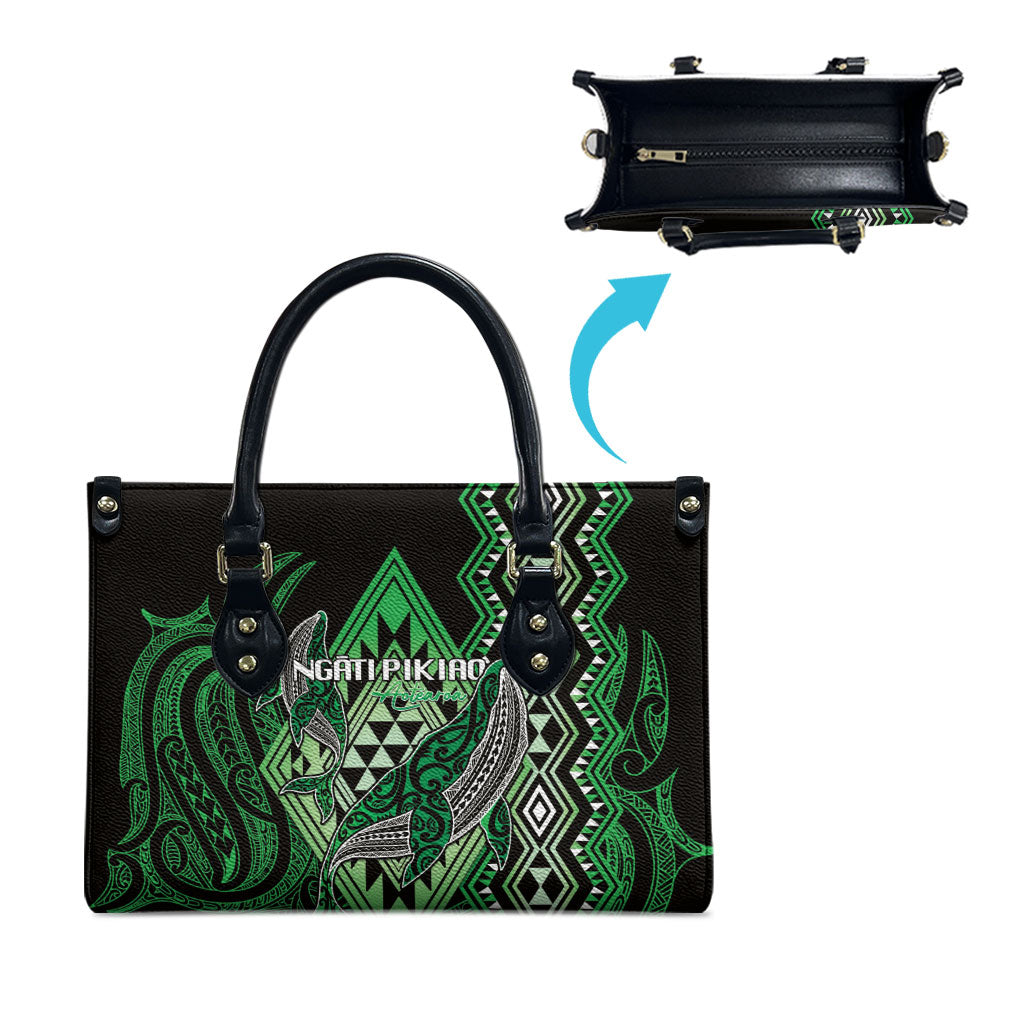 Aotearoa Iwi Ngati Pikiao Leather Bag NZ Maori Humpback Whale Taniko Motifs LT14 - Polynesian Pride