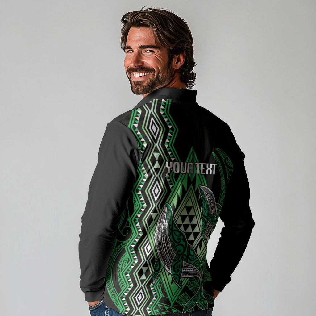 Aotearoa Iwi Ngati Pikiao Personalised Long Sleeve Polo Shirt NZ Maori Humpback Whale Taniko Motifs LT14 - Polynesian Pride