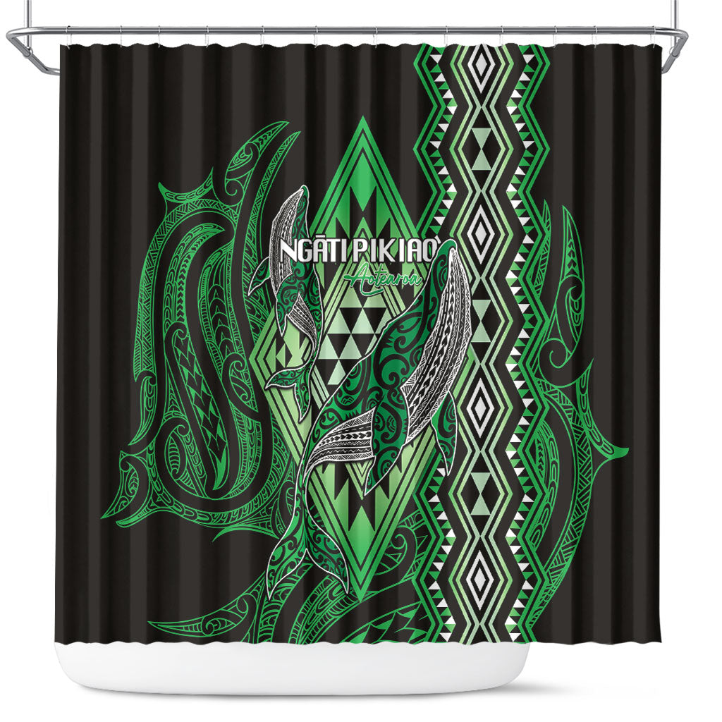 Aotearoa Iwi Ngati Pikiao Shower Curtain NZ Maori Humpback Whale Taniko Motifs