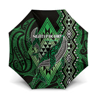 Aotearoa Iwi Ngati Pikiao Umbrella NZ Maori Humpback Whale Taniko Motifs LT14 One Size Folded 11.42 inch Opened Diameter 37.4 inch Green - Polynesian Pride