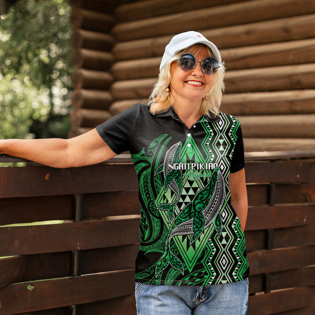 Aotearoa Iwi Ngati Pikiao Personalised Women Polo Shirt NZ Maori Humpback Whale Taniko Motifs LT14 - Polynesian Pride