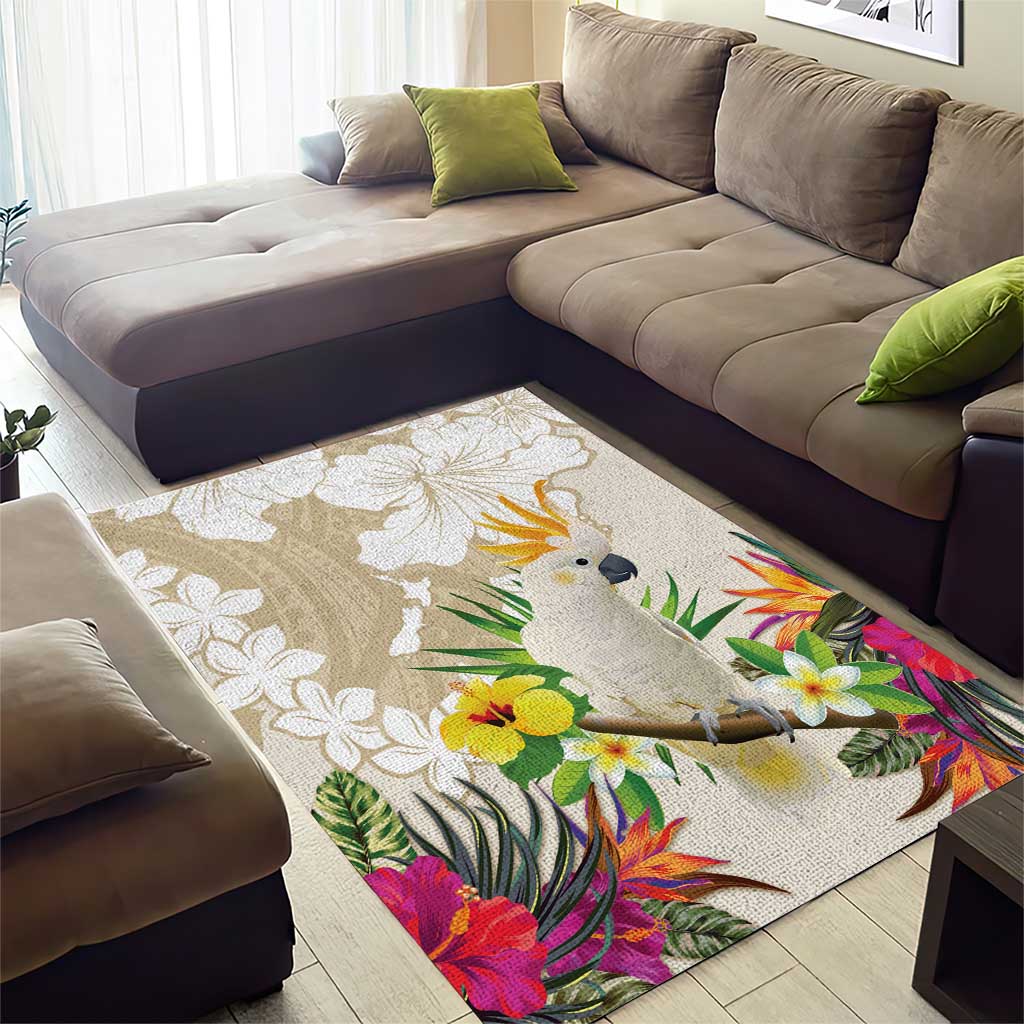 New Zealand Cacatua Galerita Area Rug Aotearoa Cockatoo Tropical Flowers LT14 - Polynesian Pride