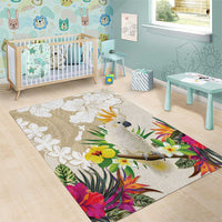 New Zealand Cacatua Galerita Area Rug Aotearoa Cockatoo Tropical Flowers LT14 - Polynesian Pride