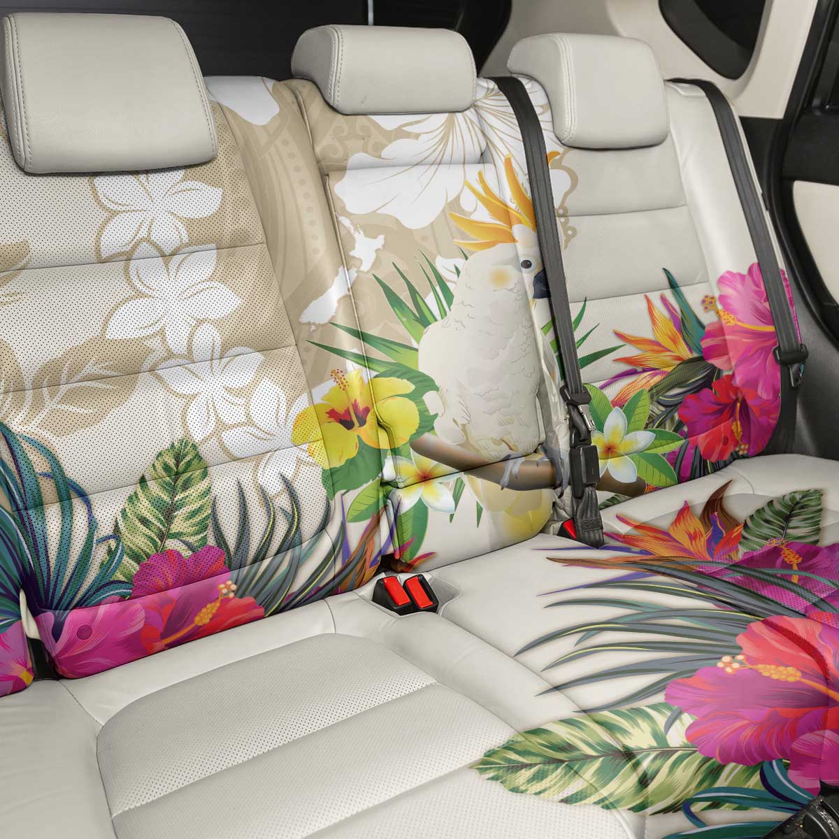 New Zealand Cacatua Galerita Back Car Seat Cover Aotearoa Cockatoo Tropical Flowers LT14 - Polynesian Pride