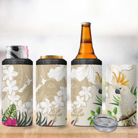 New Zealand Cacatua Galerita 4 in 1 Can Cooler Tumbler Aotearoa Cockatoo Tropical Flowers LT14 - Polynesian Pride