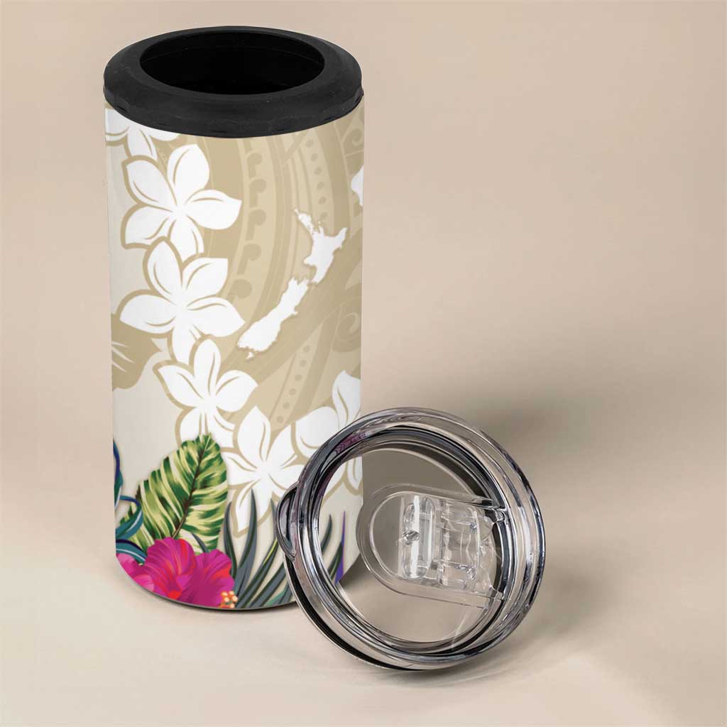 New Zealand Cacatua Galerita 4 in 1 Can Cooler Tumbler Aotearoa Cockatoo Tropical Flowers LT14 - Polynesian Pride