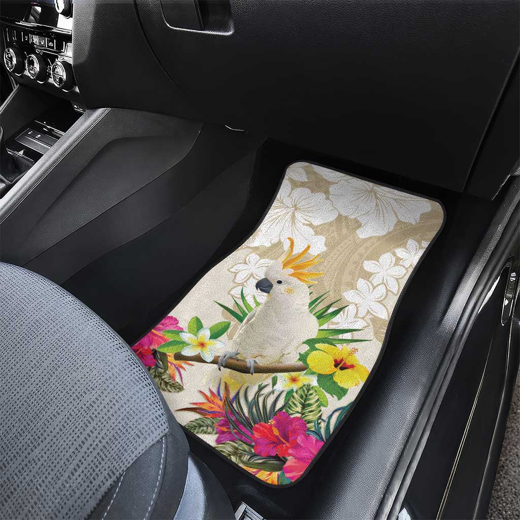 New Zealand Cacatua Galerita Car Mats Aotearoa Cockatoo Tropical Flowers LT14 - Polynesian Pride