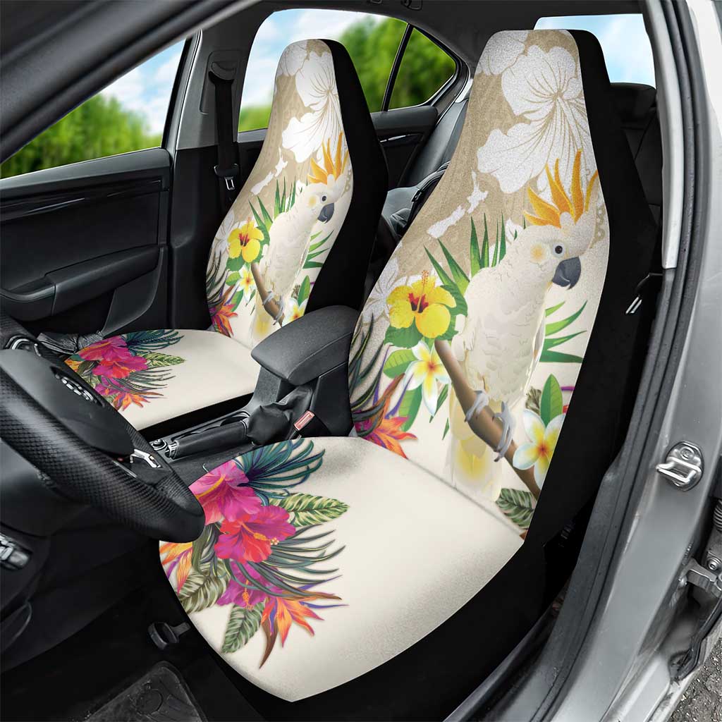 New Zealand Cacatua Galerita Car Seat Cover Aotearoa Cockatoo Tropical Flowers LT14 - Polynesian Pride