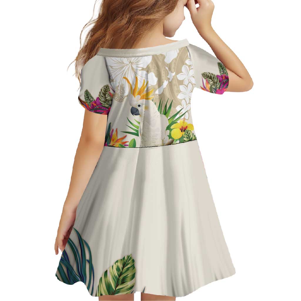New Zealand Cacatua Galerita Family Matching Long Sleeve Bodycon Dress and Hawaiian Shirt Aotearoa Cockatoo Tropical Flowers LT14 - Polynesian Pride