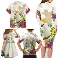 New Zealand Cacatua Galerita Family Matching Long Sleeve Bodycon Dress and Hawaiian Shirt Aotearoa Cockatoo Tropical Flowers LT14 - Polynesian Pride