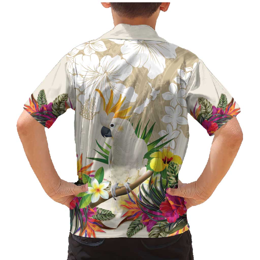 New Zealand Cacatua Galerita Family Matching Mermaid Dress and Hawaiian Shirt Aotearoa Cockatoo Tropical Flowers LT14 - Polynesian Pride