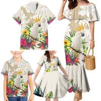 New Zealand Cacatua Galerita Family Matching Mermaid Dress and Hawaiian Shirt Aotearoa Cockatoo Tropical Flowers LT14 - Polynesian Pride