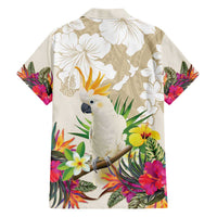 New Zealand Cacatua Galerita Family Matching Off Shoulder Short Dress and Hawaiian Shirt Aotearoa Cockatoo Tropical Flowers LT14 - Polynesian Pride