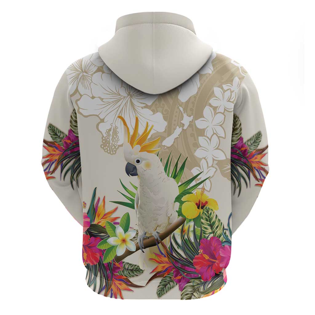 New Zealand Cacatua Galerita Hoodie Aotearoa Cockatoo Tropical Flowers LT14 - Polynesian Pride