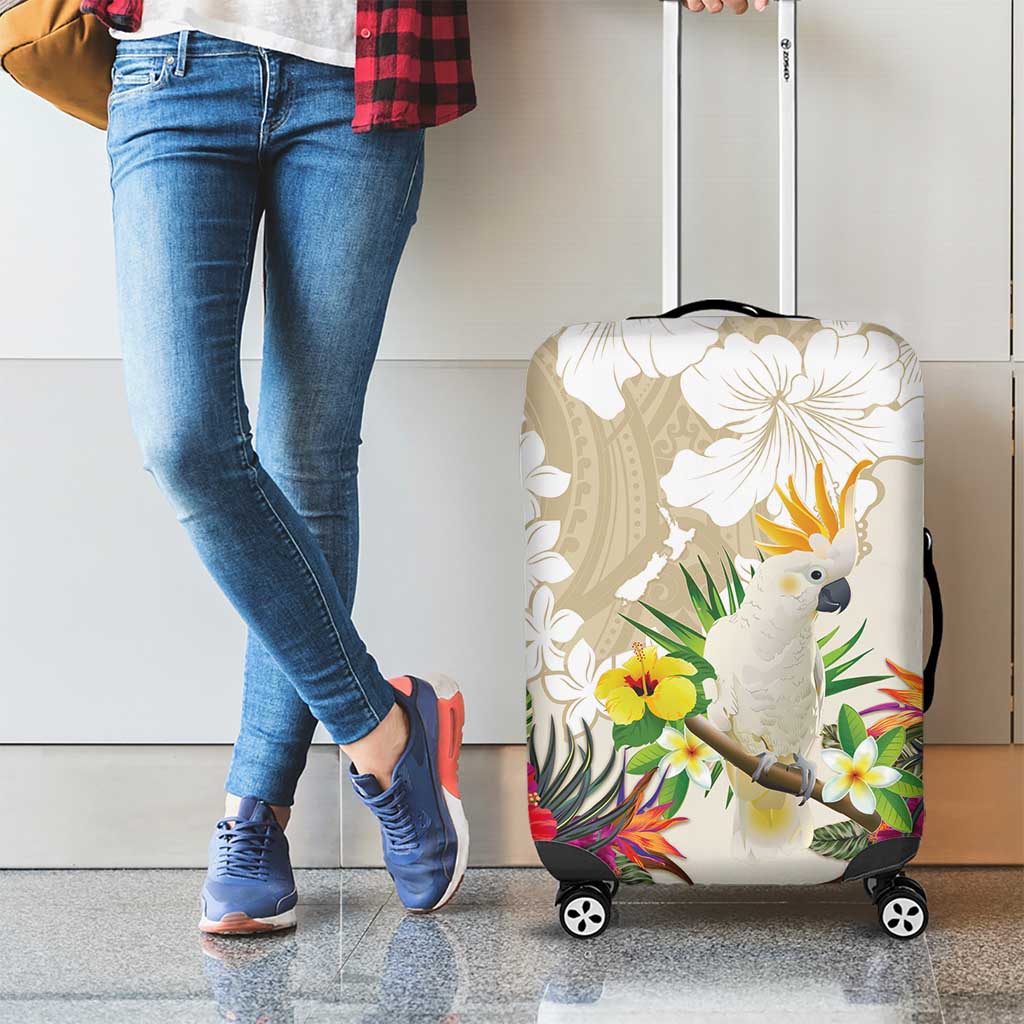 New Zealand Cacatua Galerita Luggage Cover Aotearoa Cockatoo Tropical Flowers LT14 - Polynesian Pride