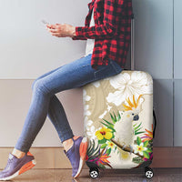 New Zealand Cacatua Galerita Luggage Cover Aotearoa Cockatoo Tropical Flowers LT14 - Polynesian Pride