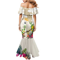 New Zealand Cacatua Galerita Mermaid Dress Aotearoa Cockatoo Tropical Flowers LT14 - Polynesian Pride