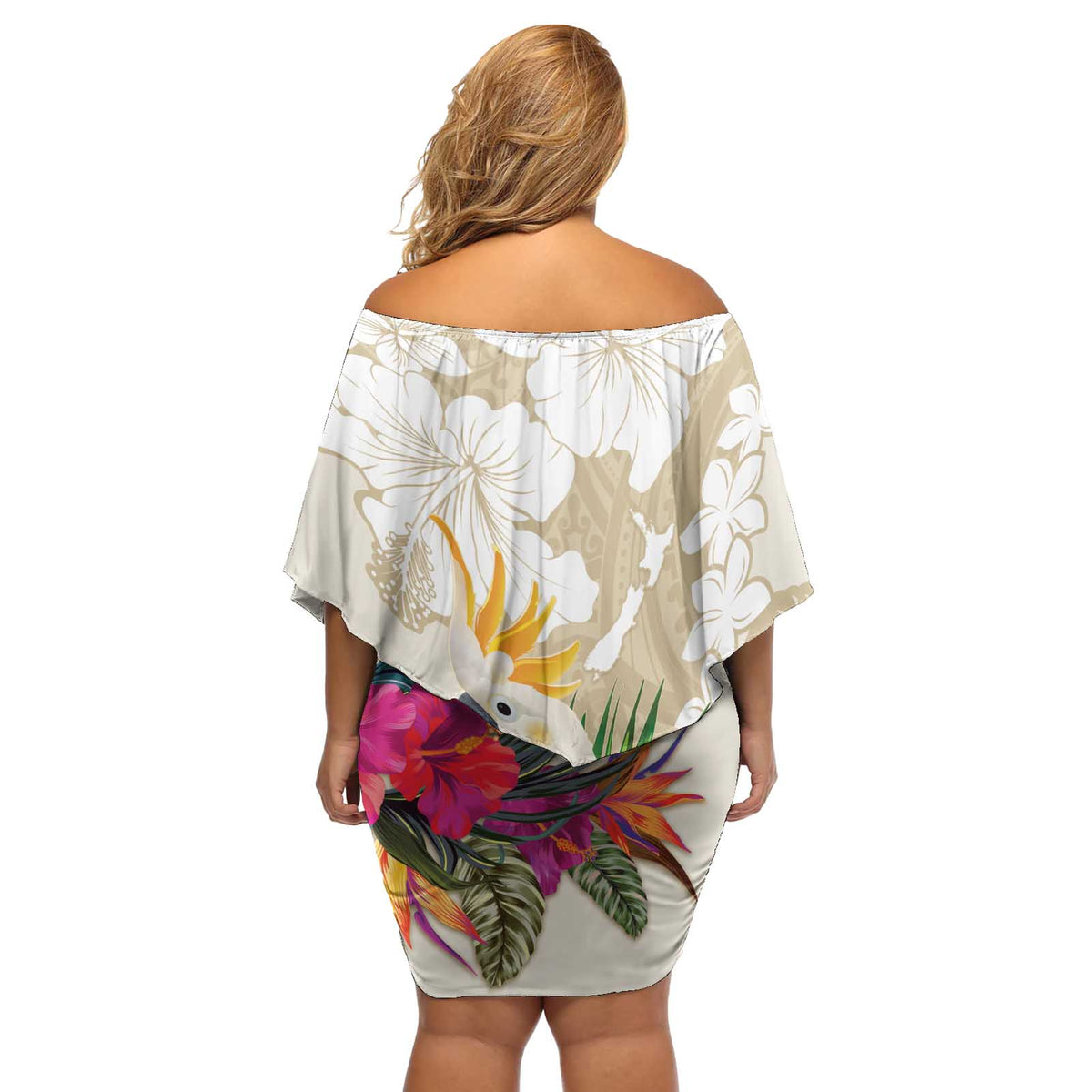 New Zealand Cacatua Galerita Off Shoulder Short Dress Aotearoa Cockatoo Tropical Flowers LT14 - Polynesian Pride