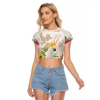 New Zealand Cacatua Galerita Raglan Cropped T Shirt Aotearoa Cockatoo Tropical Flowers