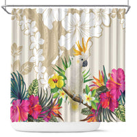 New Zealand Cacatua Galerita Shower Curtain Aotearoa Cockatoo Tropical Flowers LT14 Beige - Polynesian Pride