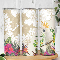 New Zealand Cacatua Galerita Skinny Tumbler Aotearoa Cockatoo Tropical Flowers LT14 - Polynesian Pride