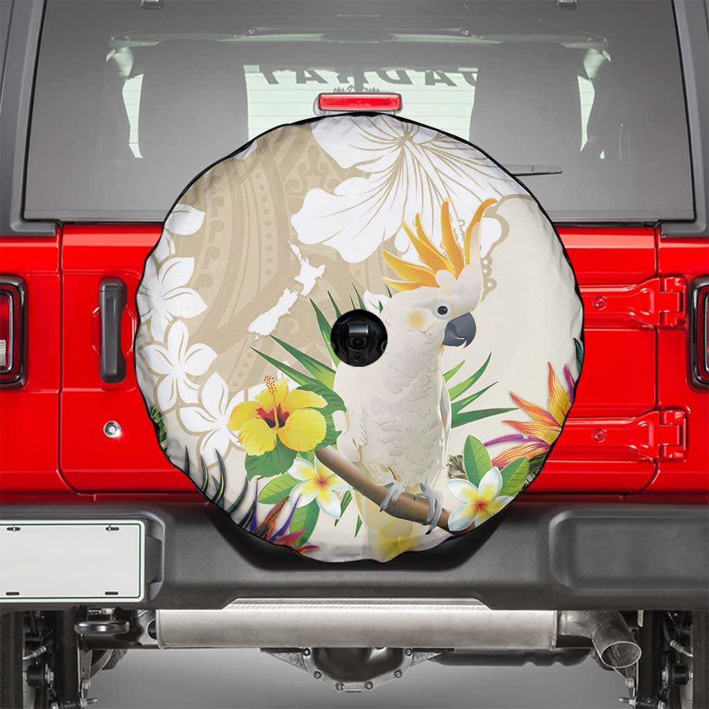 New Zealand Cacatua Galerita Spare Tire Cover Aotearoa Cockatoo Tropical Flowers LT14 - Polynesian Pride