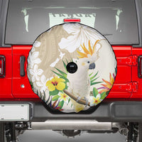 New Zealand Cacatua Galerita Spare Tire Cover Aotearoa Cockatoo Tropical Flowers LT14 - Polynesian Pride