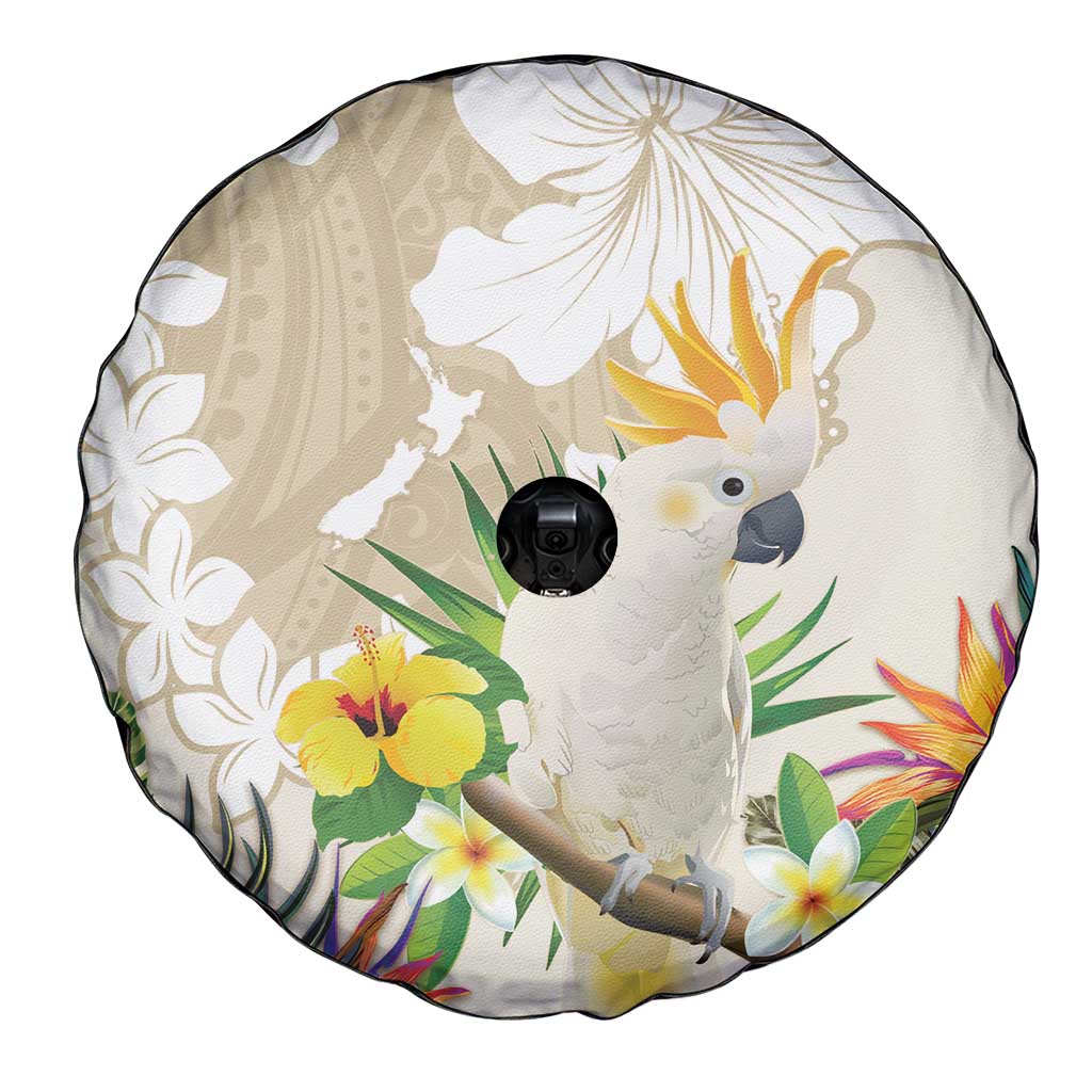 New Zealand Cacatua Galerita Spare Tire Cover Aotearoa Cockatoo Tropical Flowers LT14 - Polynesian Pride