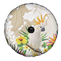 New Zealand Cacatua Galerita Spare Tire Cover Aotearoa Cockatoo Tropical Flowers LT14 - Polynesian Pride