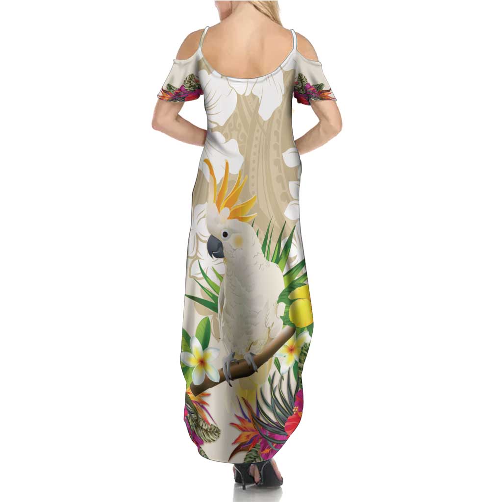 New Zealand Cacatua Galerita Summer Maxi Dress Aotearoa Cockatoo Tropical Flowers LT14 - Polynesian Pride