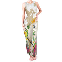 New Zealand Cacatua Galerita Tank Maxi Dress Aotearoa Cockatoo Tropical Flowers LT14 Women Beige - Polynesian Pride