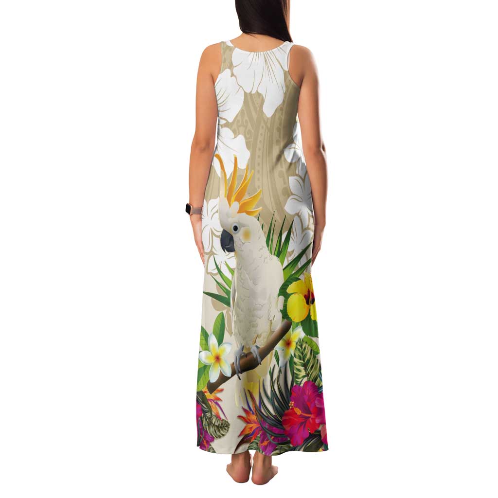 New Zealand Cacatua Galerita Tank Maxi Dress Aotearoa Cockatoo Tropical Flowers LT14 - Polynesian Pride